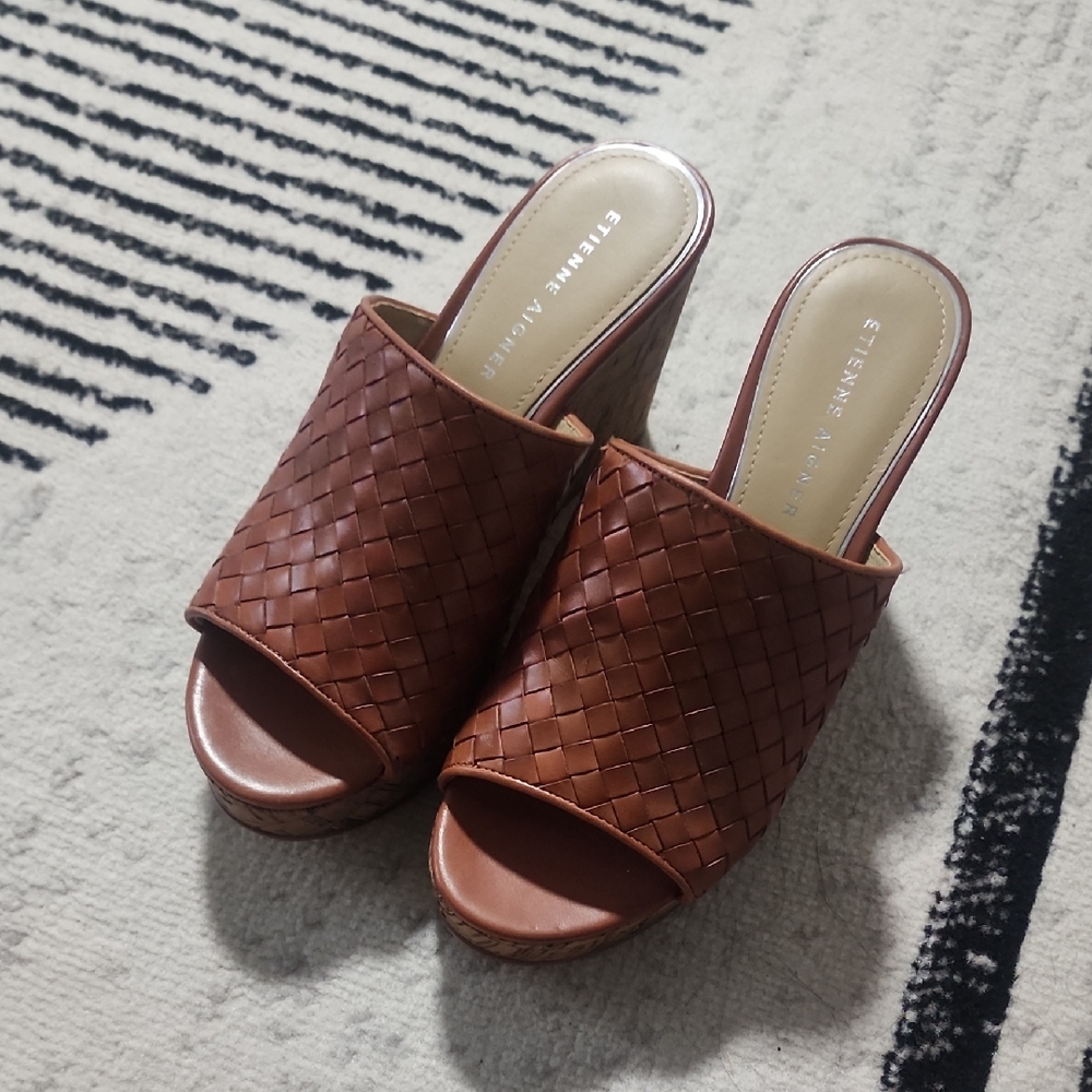 Etienne Aigner Devin Woven Leather Sandals Platform Womens Cork Sandals, Size 7
